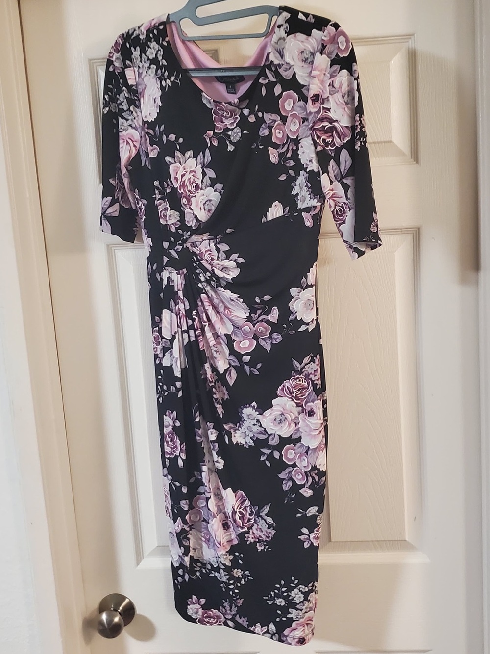 Floral Wrap-Style Purple and Black Dress, Size 4